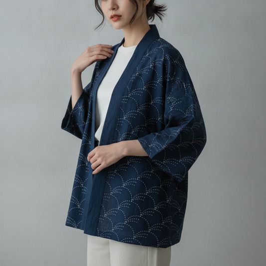 Cardigan Kimono Haori Japonais Unisexe Coton Imprimé