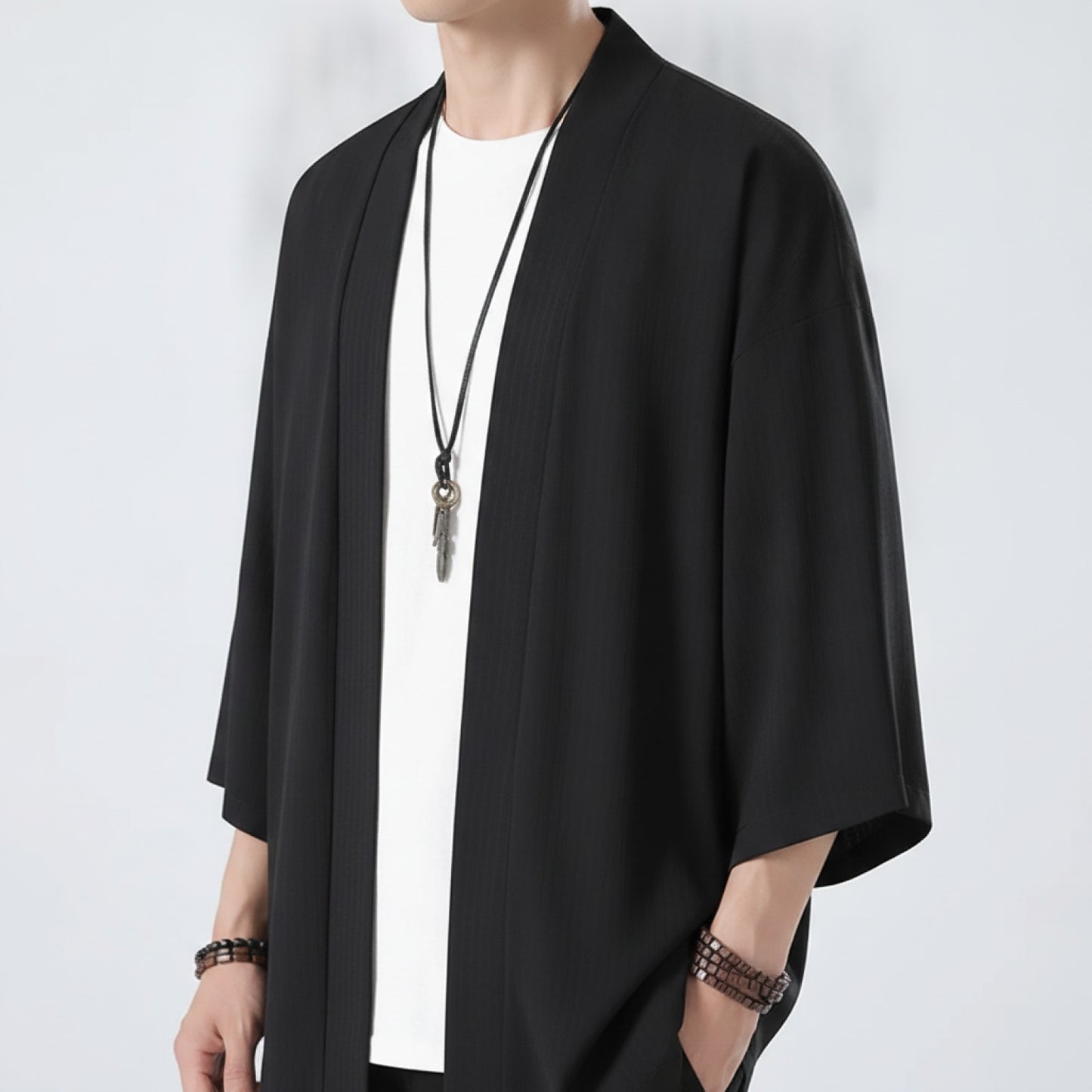 Chemise Kimono Homme Style Japonais Léger Noir