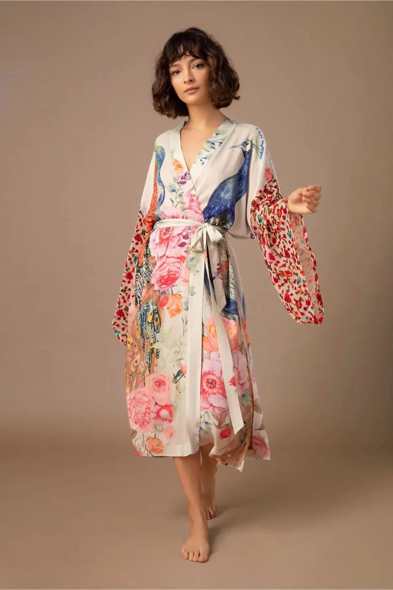 Cape Kimono Plumes de Paon Femme – Bleu - Kimono Zen