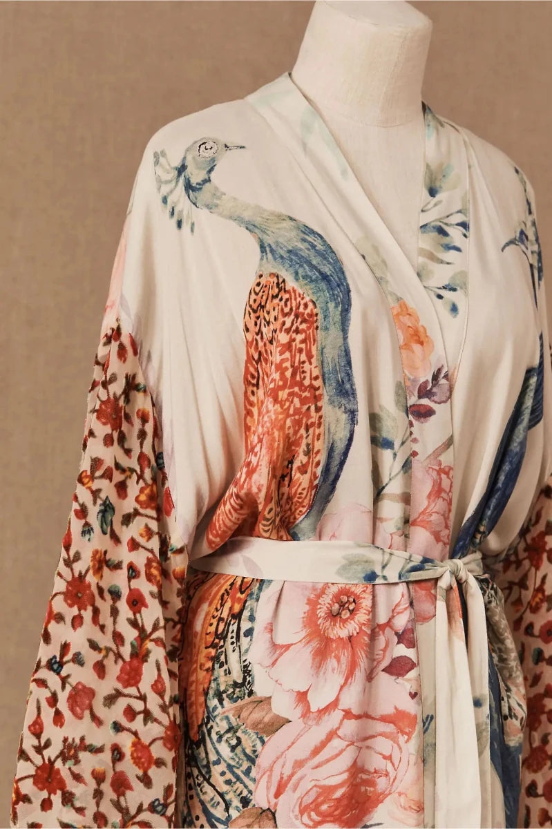 Cape Kimono Plumes de Paon Femme – Bleu - Kimono Zen