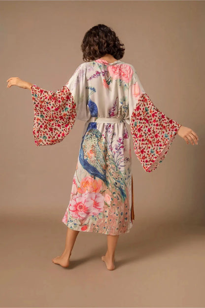 Cape Kimono Plumes de Paon Femme – Bleu - Kimono Zen