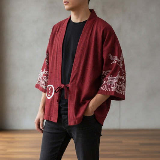 Cardigan Kimono Haori Japonais Unisexe Coton