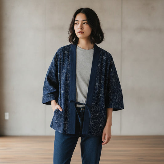Cardigan Kimono Haori Unisexe Coton Japonais