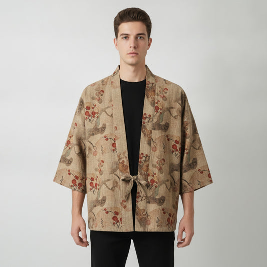 Cardigan Kimono Haori Unisexe Coton Motifs Japonais