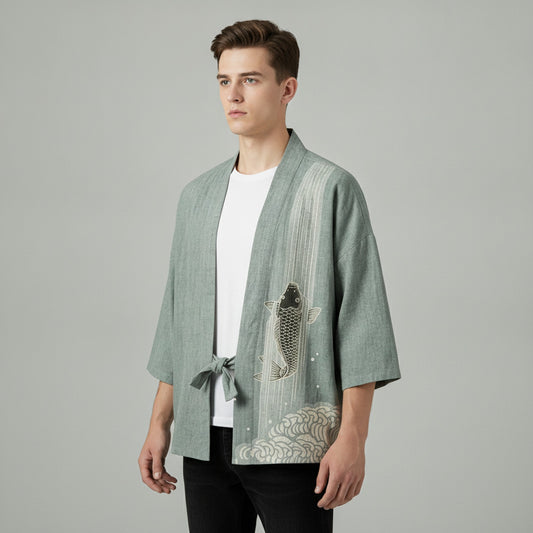 Cardigan Haori Japonais Unisexe Coton Motifs Traditionnels