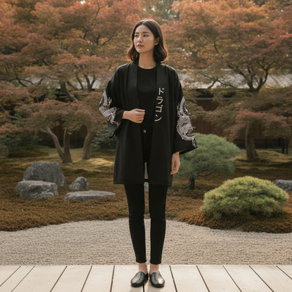 Kimono Dragon Noir Streetwear Japonais