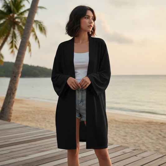Poncho Kimono Long Noir Unisexe - Style Été 2024