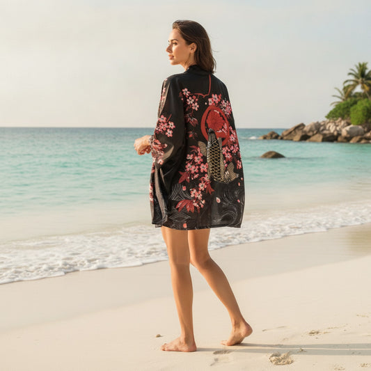 Robe Kimono Plage Inspiration Chinoise Baleine