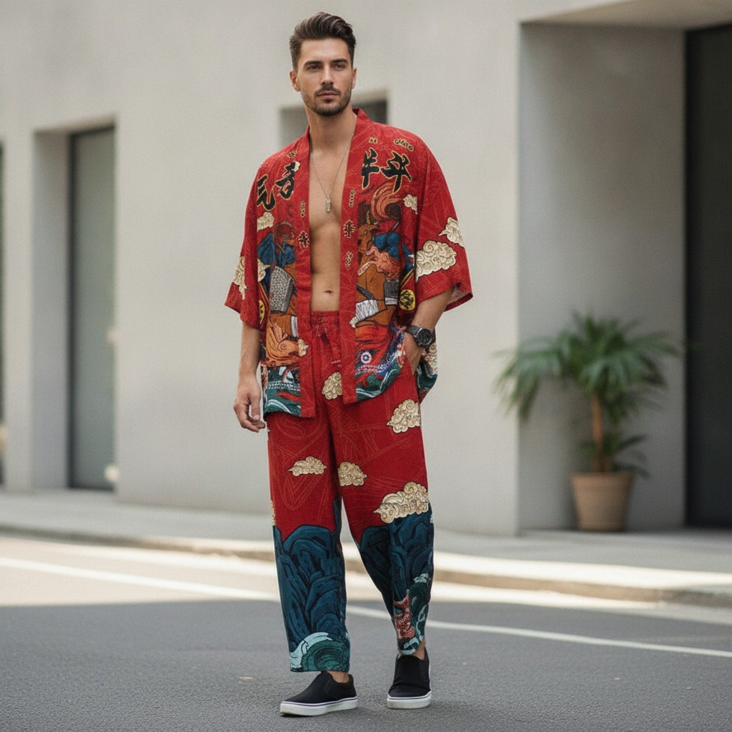 Ensemble Japonais Oversize Kimono & Pantalon
