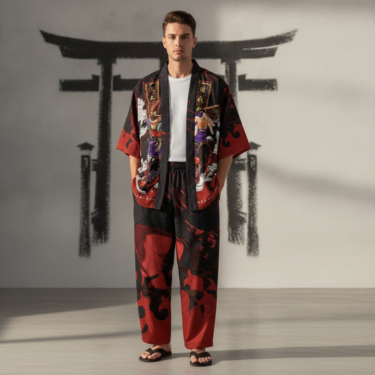 Ensemble Kimono Pantalon Oversize Style Japonais
