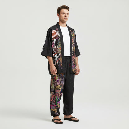 Ensemble Japonais Oversize : Kimono & Pantalon Imprimé