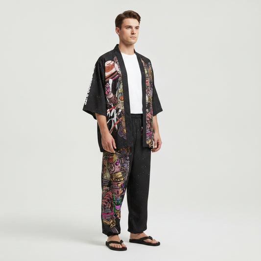 Ensemble Japonais Oversize : Kimono & Pantalon Imprimé