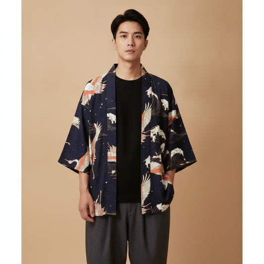 Haori Homme Imprimé Grue
