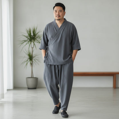 Ensemble Homme Style Chinois Coton Lin Grande Taille
