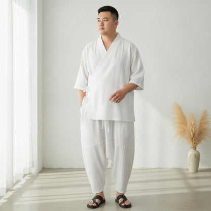 Ensemble Homme Style Chinois Coton Lin Blanc