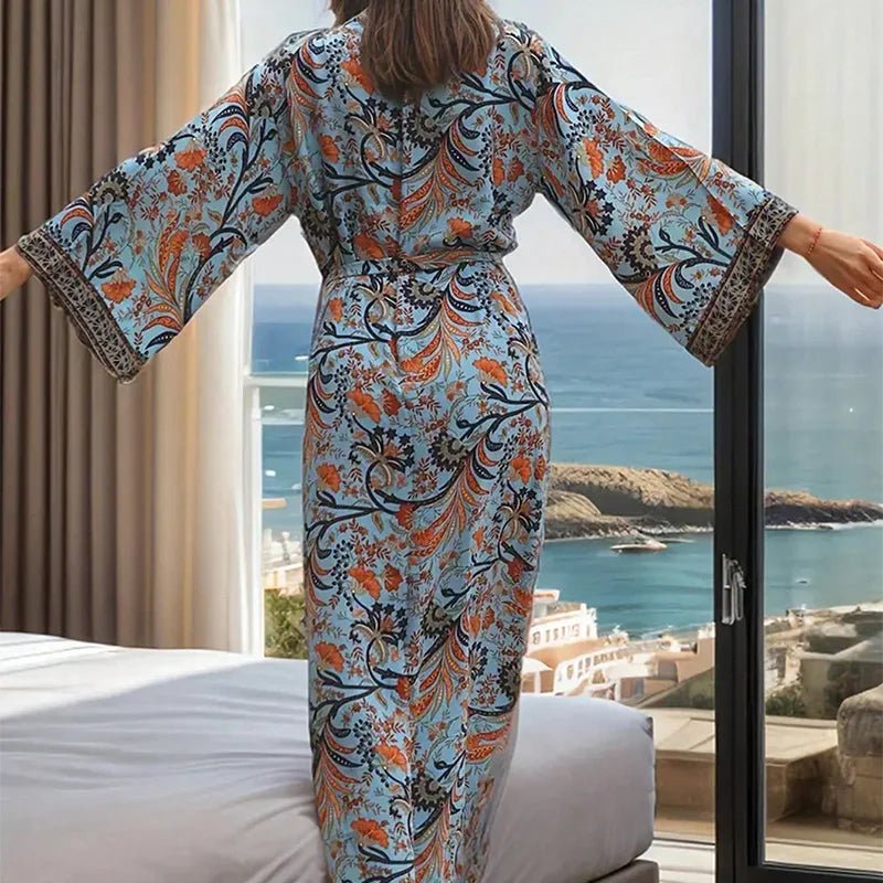 Haori Kimono Long Bohème Femme – Bleu - Kimono Zen