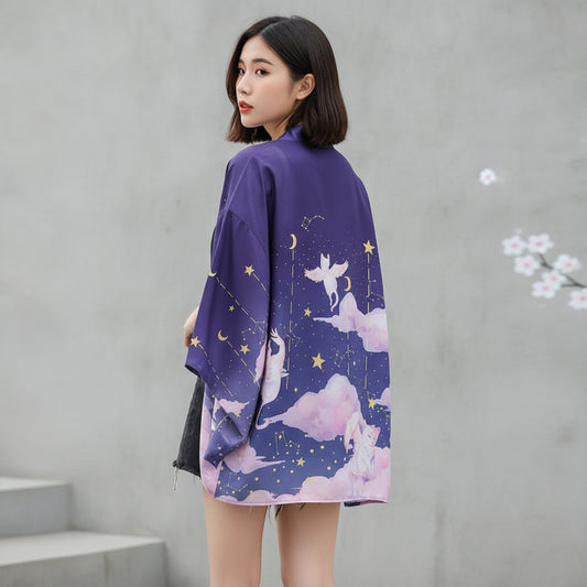 Kimono Haori Ample Style Harajuku Violet