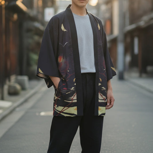 Kimono Haori Streetwear Unisexe Noir