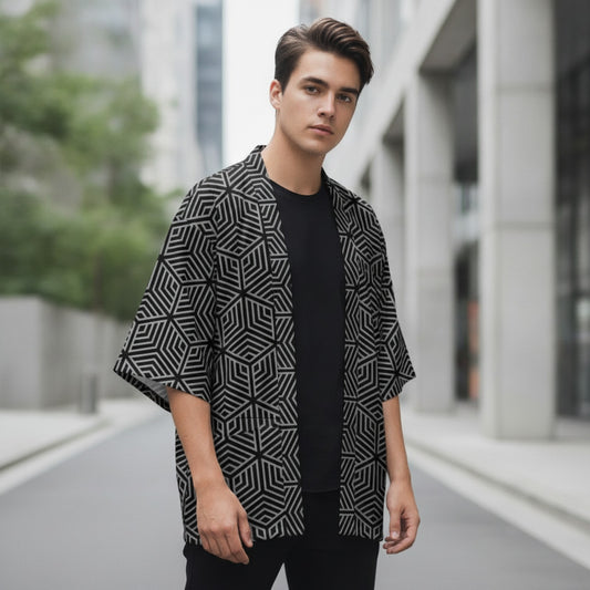 Kimono Japonais Géométrique Unisexe Style Urbain
