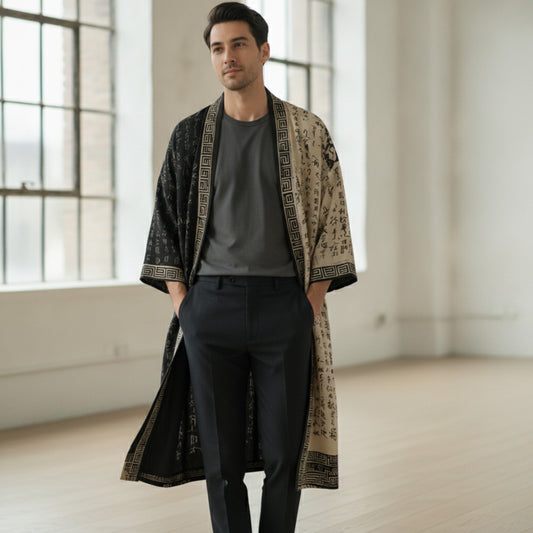 Kimono Long Imprimé Chinois Unisexe