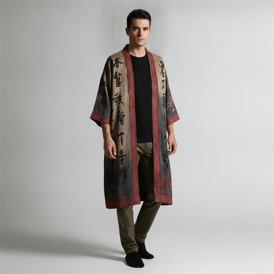 Kimono Long Imprimé Chinois - Style Yukata Décontracté