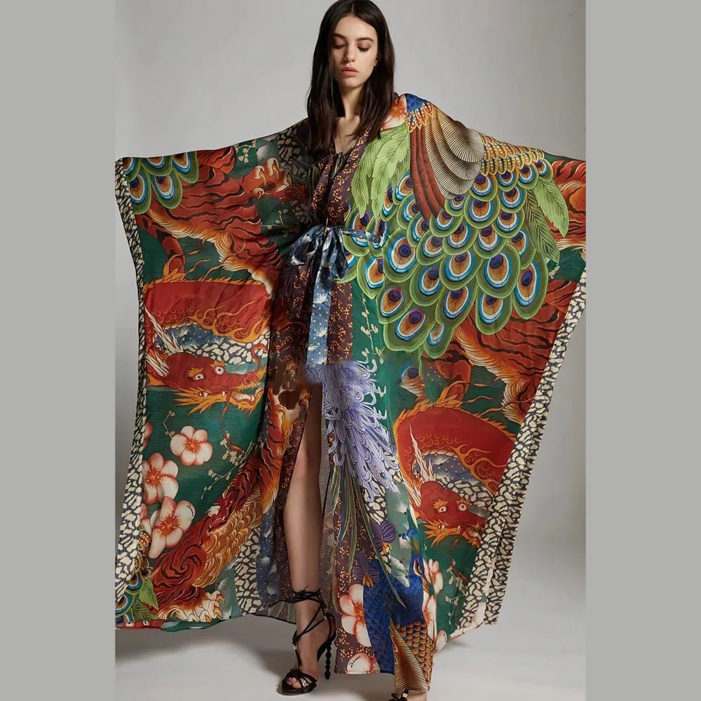 Kimono Maxi Fleuri Bohème Femme – Rose - Kimono Zen
