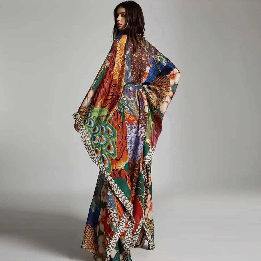 Kimono Maxi Fleuri Bohème Femme – Rose - Kimono Zen
