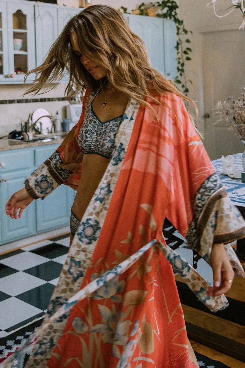 Kimono Plage Bohème Femme – Rose - Kimono Zen