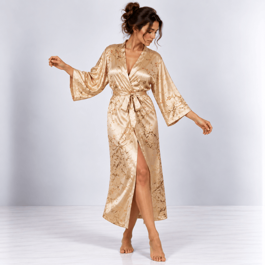 Kimono Satin Fleuri | Champagne - Kimono Zen