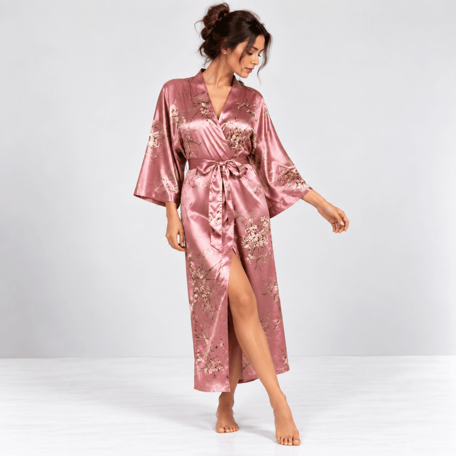 Kimono Satin Fleuri | Rose - Kimono Zen