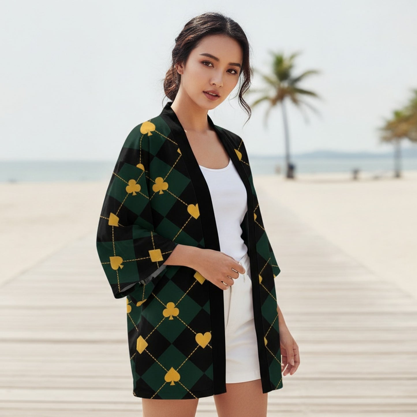 Kimono Japonais Harajuku Grue & Cerisier