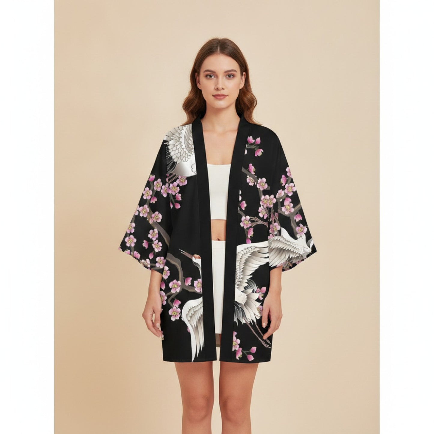 Kimono Japonais Femme : Élégance Harajuku Grues & Cerisiers