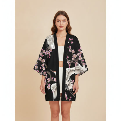 Kimono Japonais Femme : Élégance Harajuku Grues & Cerisiers
