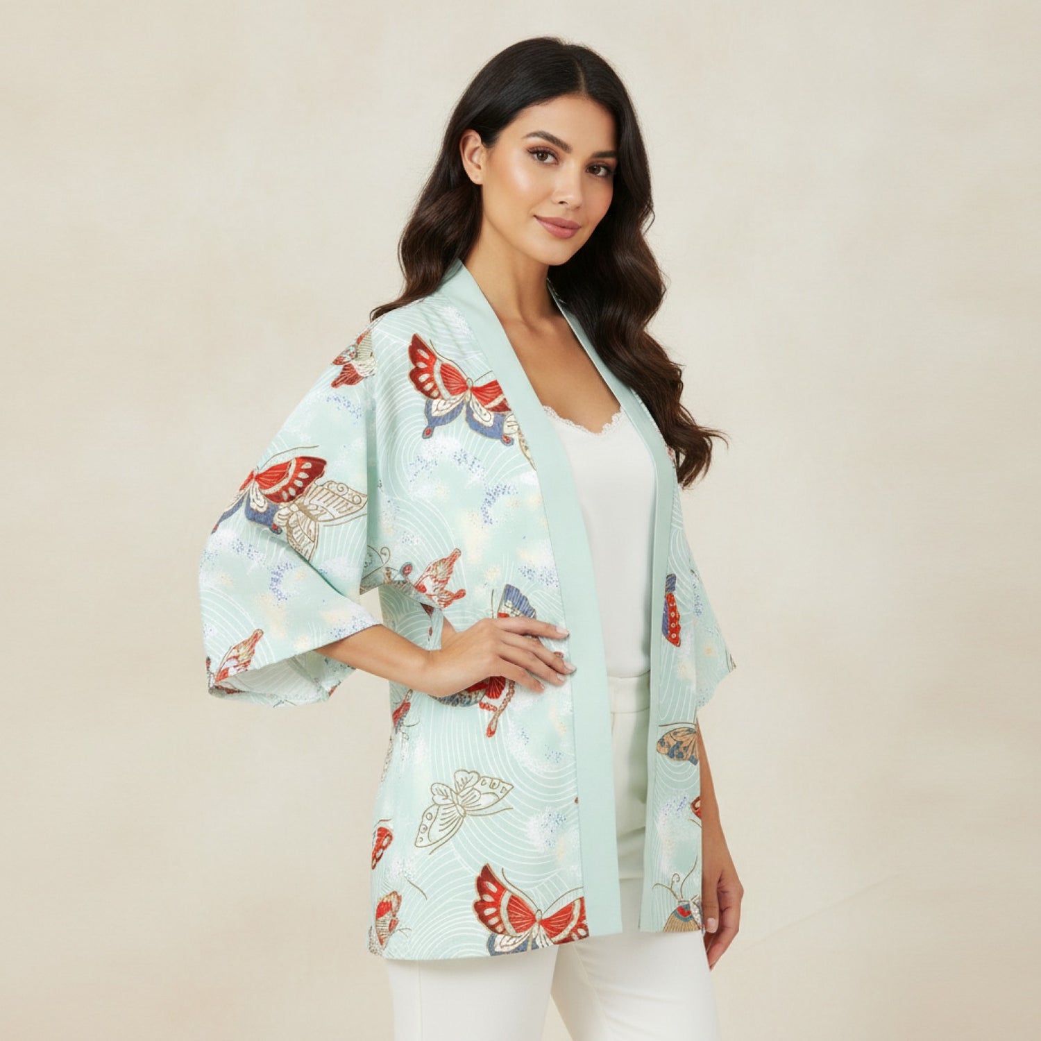 Kimono Japonais Femme Motif Grue & Cerisier
