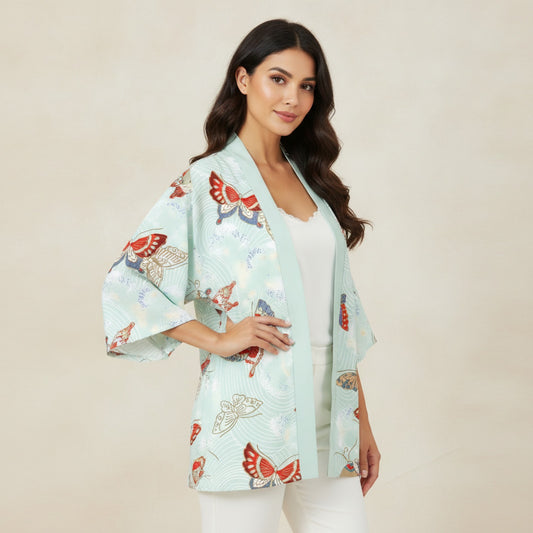 Kimono Japonais Femme Motif Grue & Cerisier