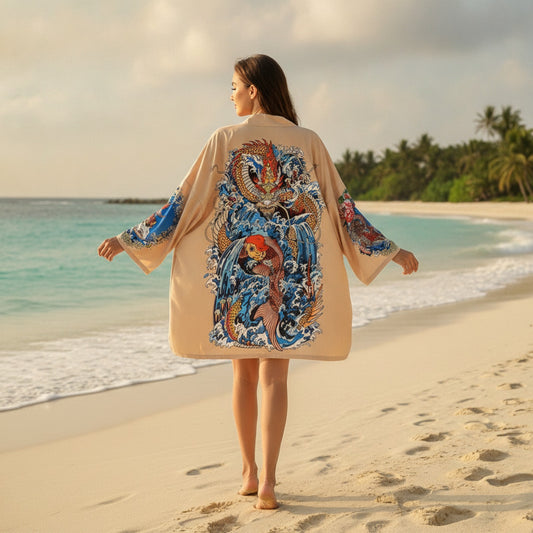 Kimono de Plage Bohème Motif Baleine