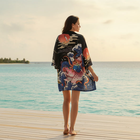 Robe Kimono Plage Bohème Chic Motif Baleine