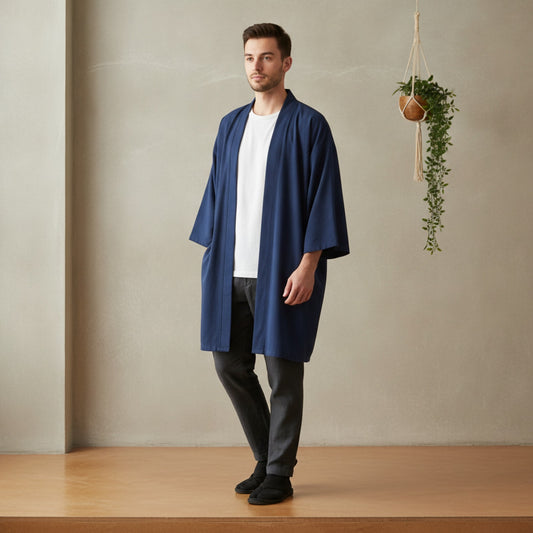 Poncho Kimono Long Bleu Unisexe