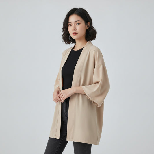 Poncho Kimono Long Unisexe Khaki