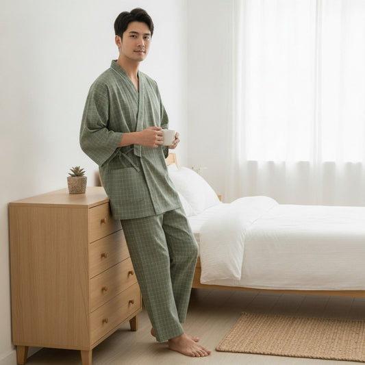 Pyjama Kimono Coton Femme – Vert - M