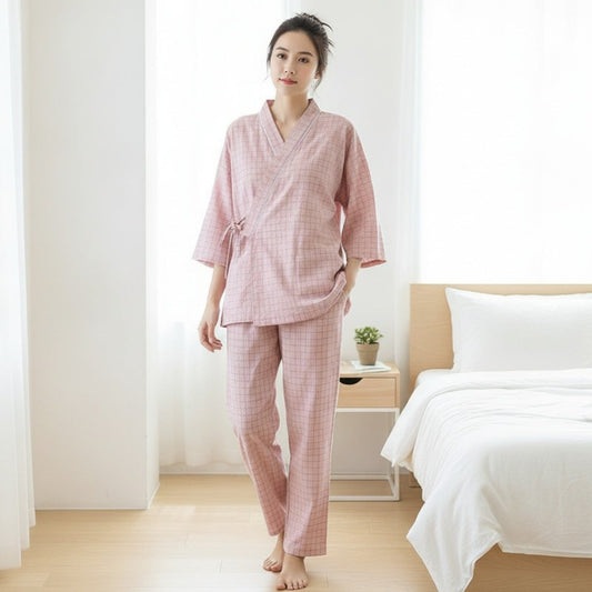 Pyjama Kimono Japonais Été Femme – Rose - M