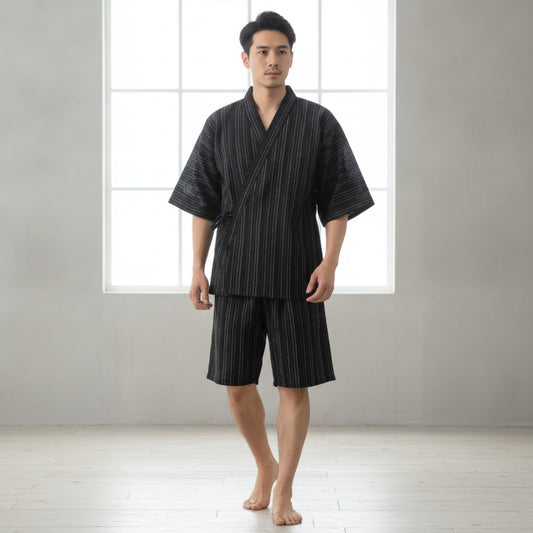 Pyjama Kimono Homme Noir Coton Léger