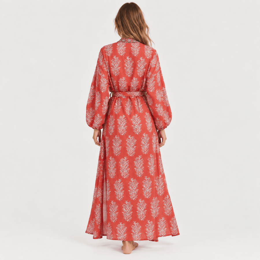 Robe Cardigan Bohème | Rouge - Kimono Zen