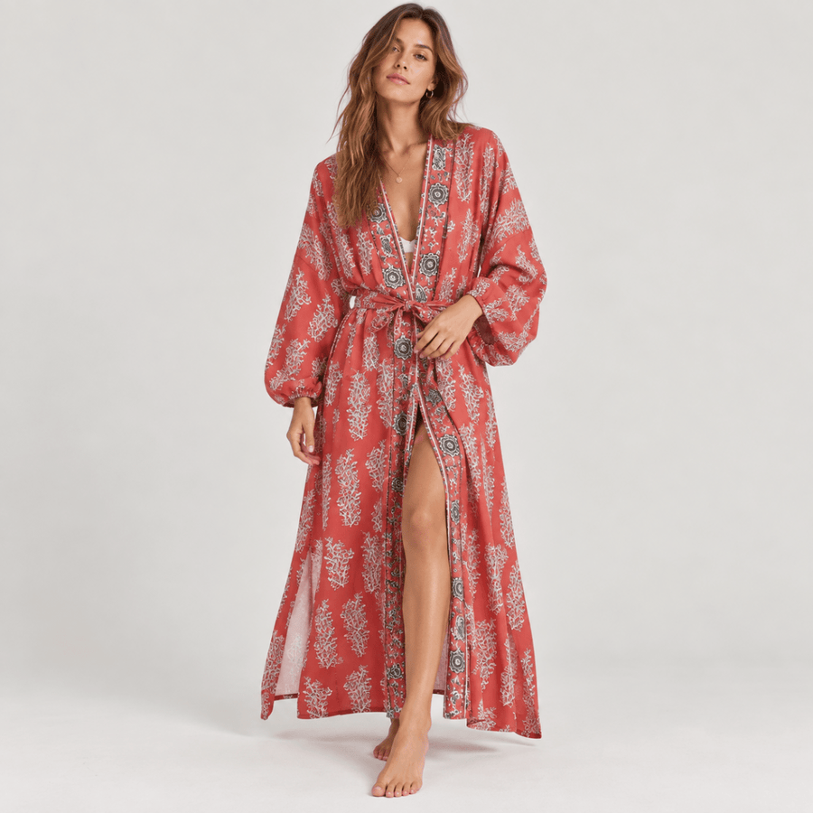 Robe Cardigan Bohème | Rouge - Kimono Zen