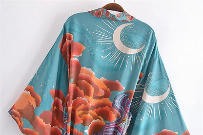 Robe Kimono Fleurie Bohème Femme – Vert - Kimono Zen
