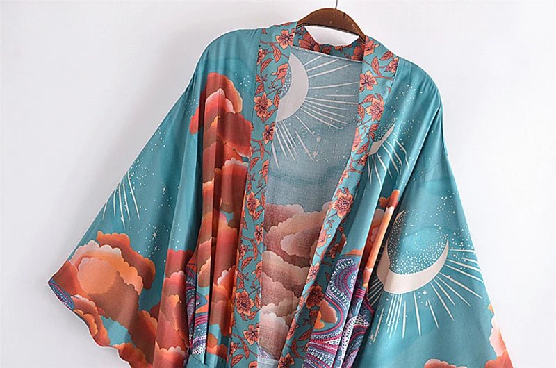 Robe Kimono Fleurie Bohème Femme – Vert - Kimono Zen
