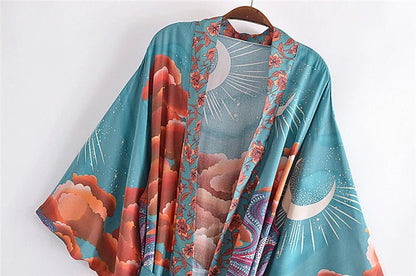 Robe Kimono Fleurie Bohème Femme – Vert - Kimono Zen