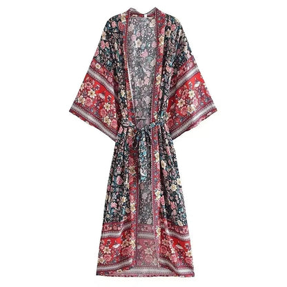 Robe Kimono Fleurie Bohème Femme – Violet - Kimono Zen