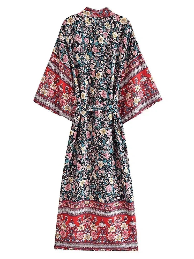 Robe Kimono Fleurie Bohème Femme – Violet - Kimono Zen