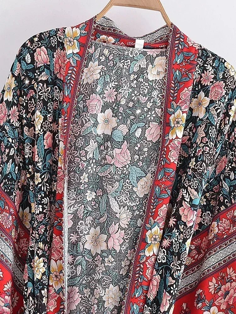 Robe Kimono Fleurie Bohème Femme – Violet - Kimono Zen